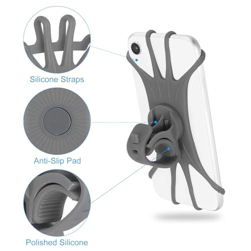 Gray 360° Silicone Motorcycle Phone Holder – 360° Rotation for 3″