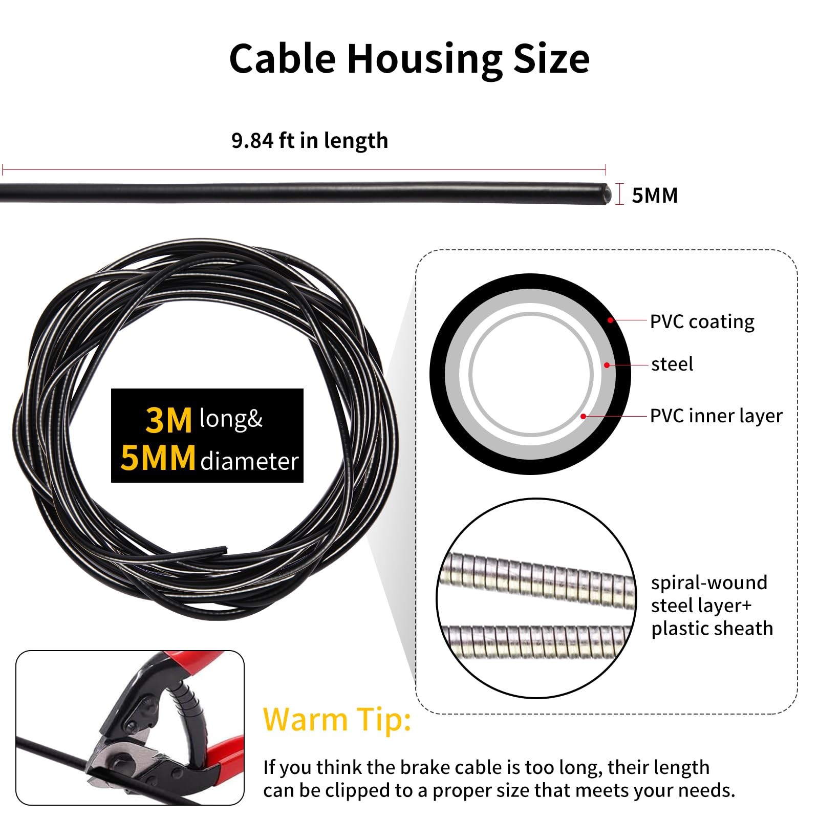 Brake Cable Housing,Lined Bicycle/Bike As shown in the figure, Black