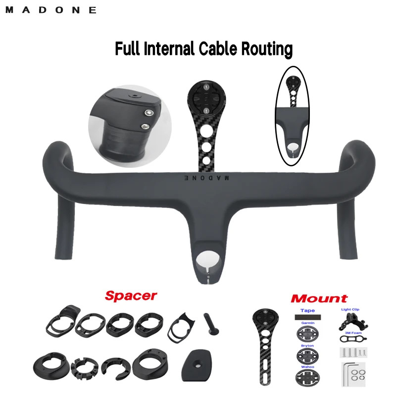 Road Bicycle Integrated Carbon Handlebar Stem with Spacer Mount 360-420*28.6mm