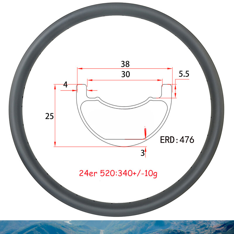 24er 520 MTB Carbon Rim 38mm Wide 25mm Deep Tubeless Clincher 24 28 32 Holes