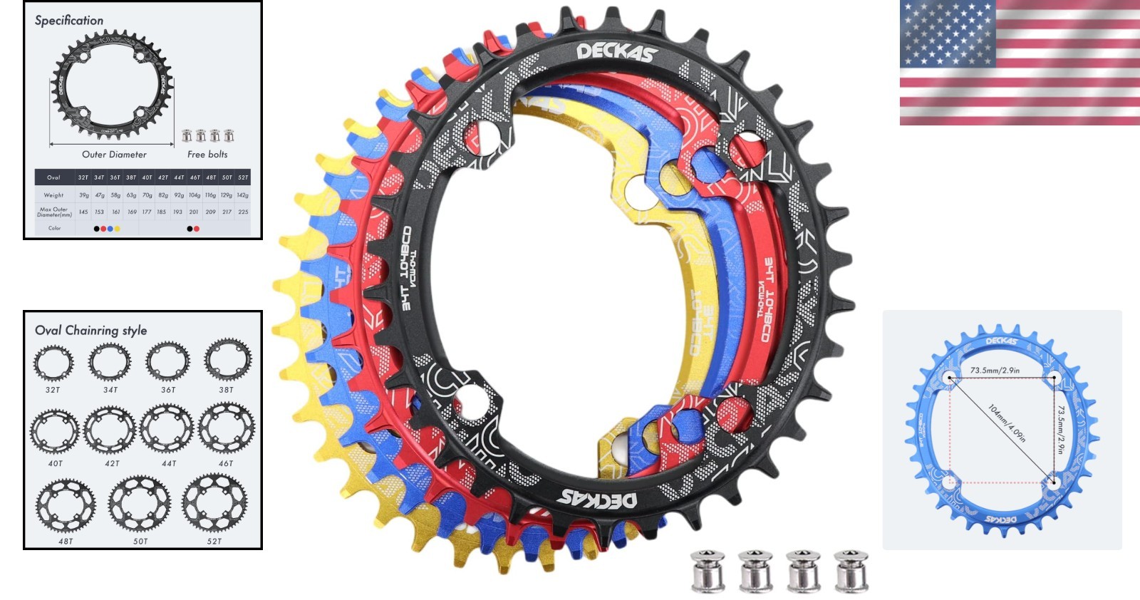DJC 104BCD Bike Chainring – Durable and Easy-Clean Narrow Wide Tooth Design