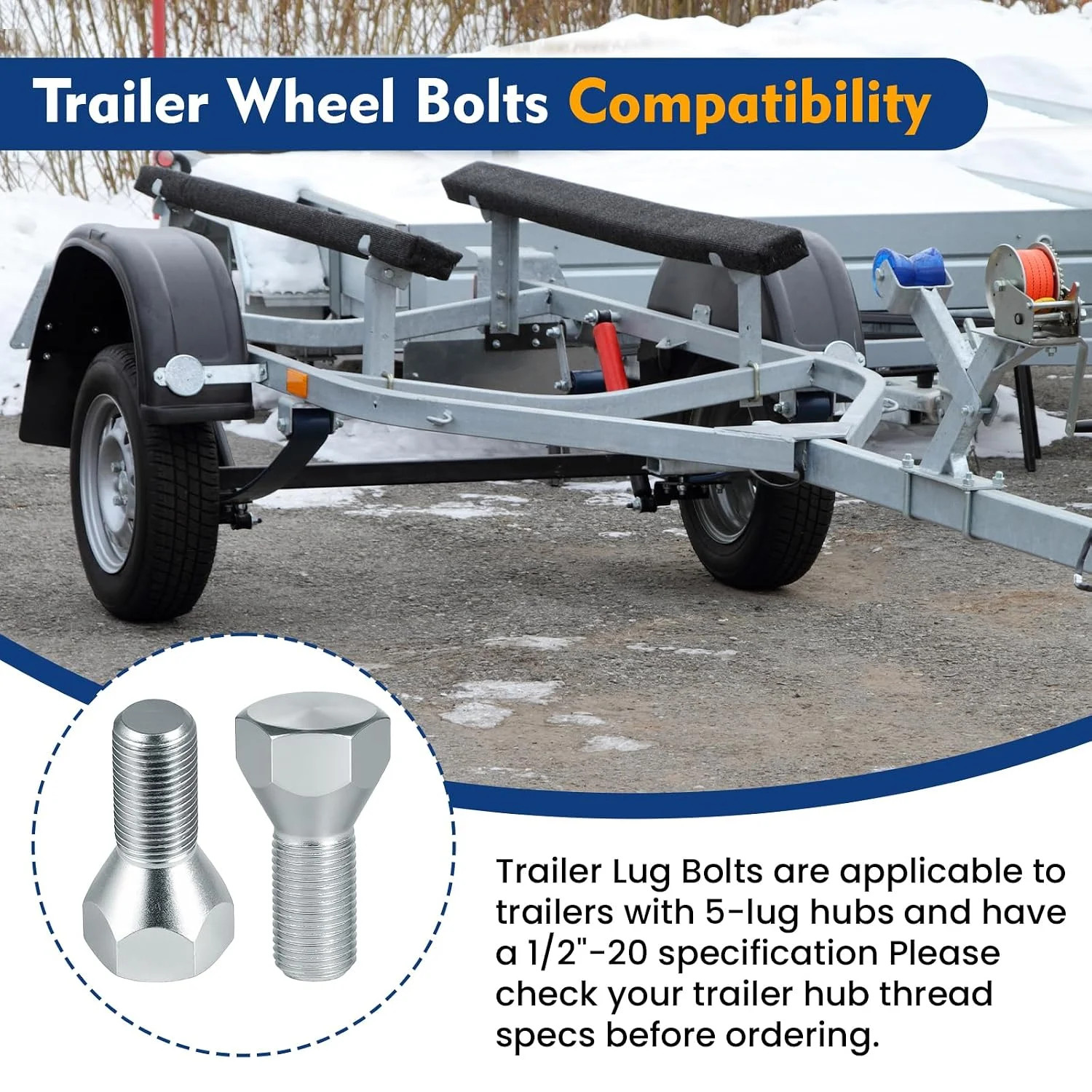 11062A Trailer Lug Bolts, 1/2″-20 x 1-5/8″ Zinc-Plated Steel Trailer Wheel Bolts