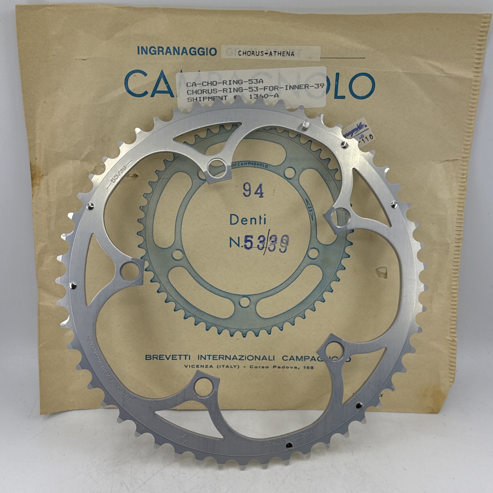 NOS VINTAGE Campagnolo CHORUS & ATHENA 135mm BCD 52-tooth Chainring Silver