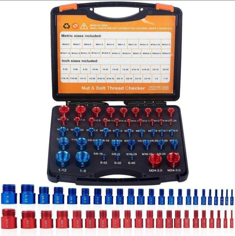 Inch & Metric Sizes Bolt/Nut Identifier 44pcs Nut/ Bolt Thread Checker Gauge Box