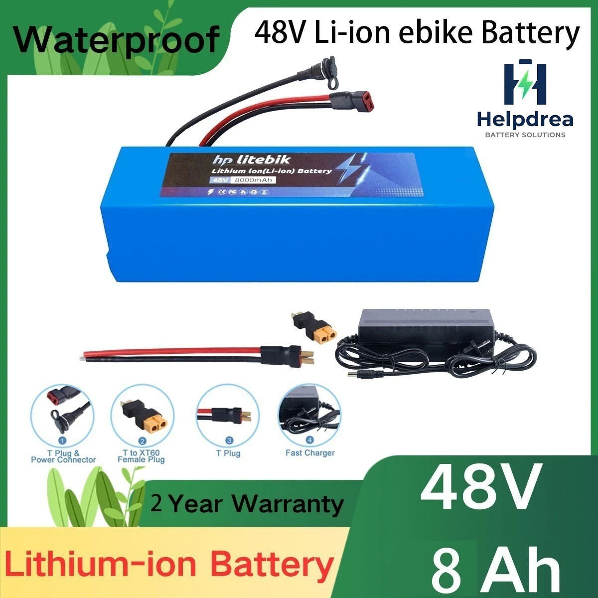 48V Li-ion ebike Battery for 200W-1000W Electric Bike Bicycle Motor & 30A BMS
