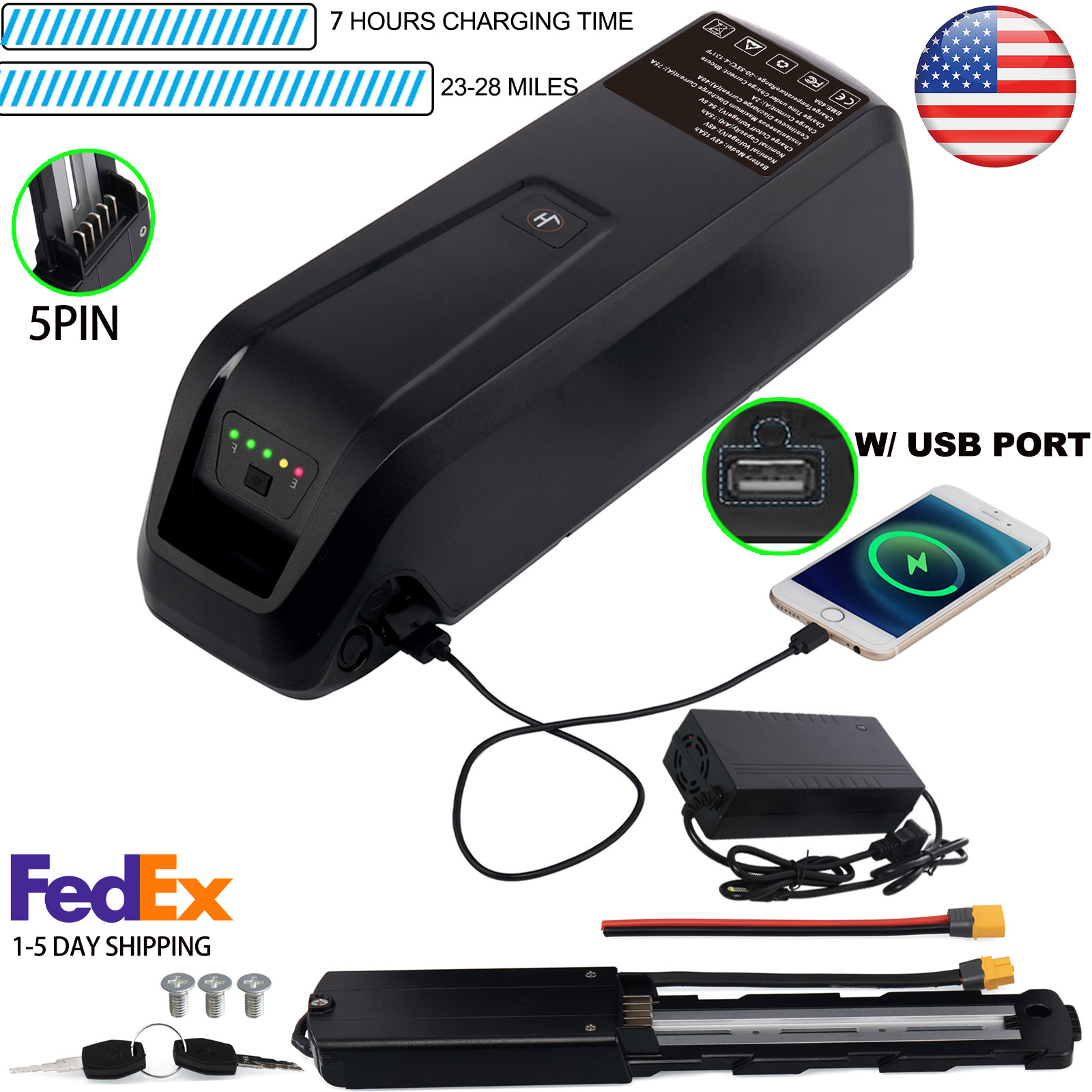 Ebike 5PIN Hailong Lithium Battery BMS 48V 15Ah for Electric Bike ≤1500W Motors