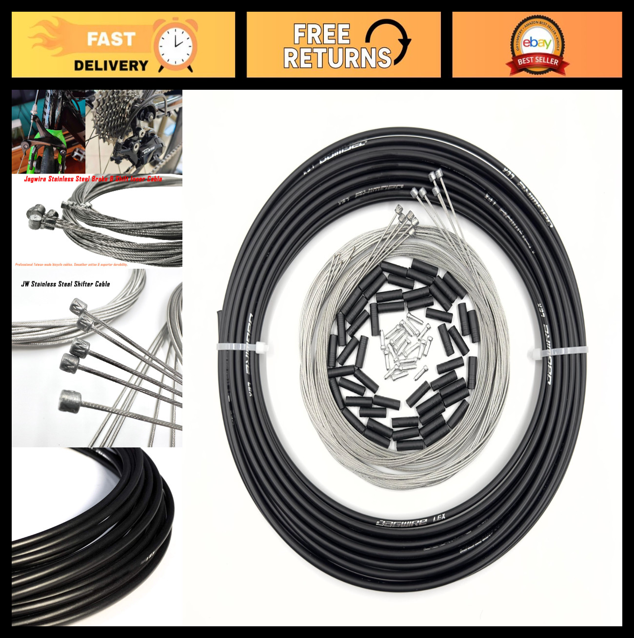Lined Bicycle Shift Cable Housing 4mm x 50ft + 50 Cable End Caps Kit for MTB/Roa