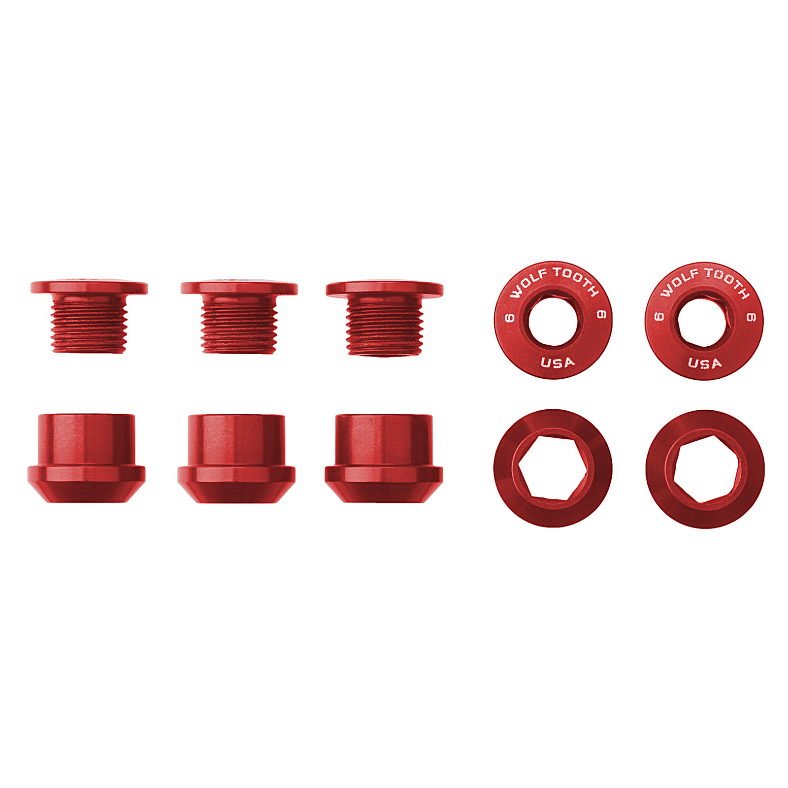 Wolf Tooth Set of 5 Chainring Bolts for 1x use, Dual Hex Fittings, Red