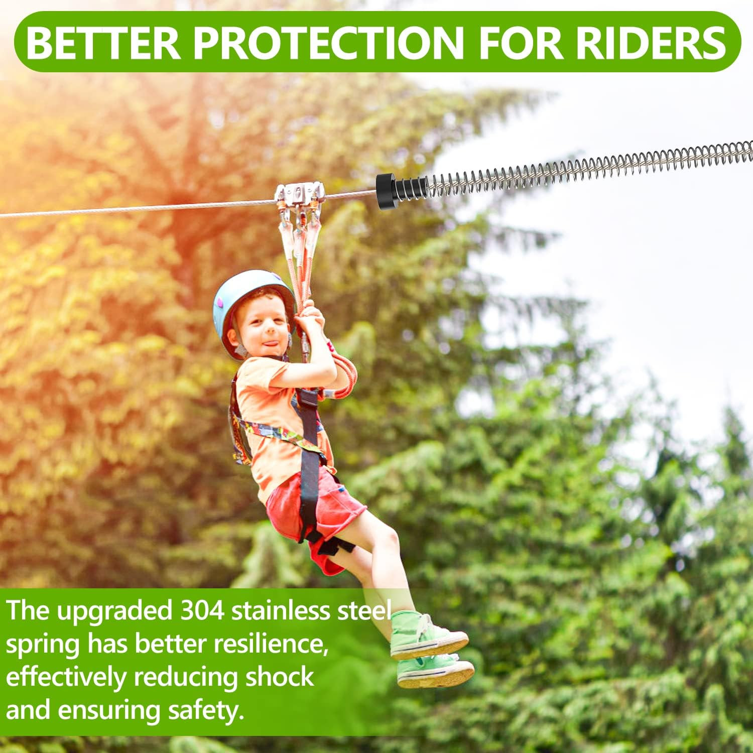 Zipline Spring Brake Extra Long 5.3FT, Kids Backyard Heavy Duty Zip Line