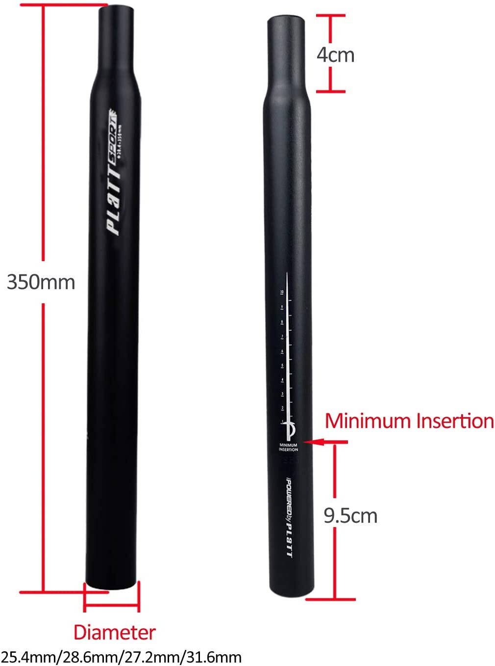 Platt Sport Bicycle Seatpost Aluminum Blue Seat Post Tube 27.2mm (1.07″) X 350mm