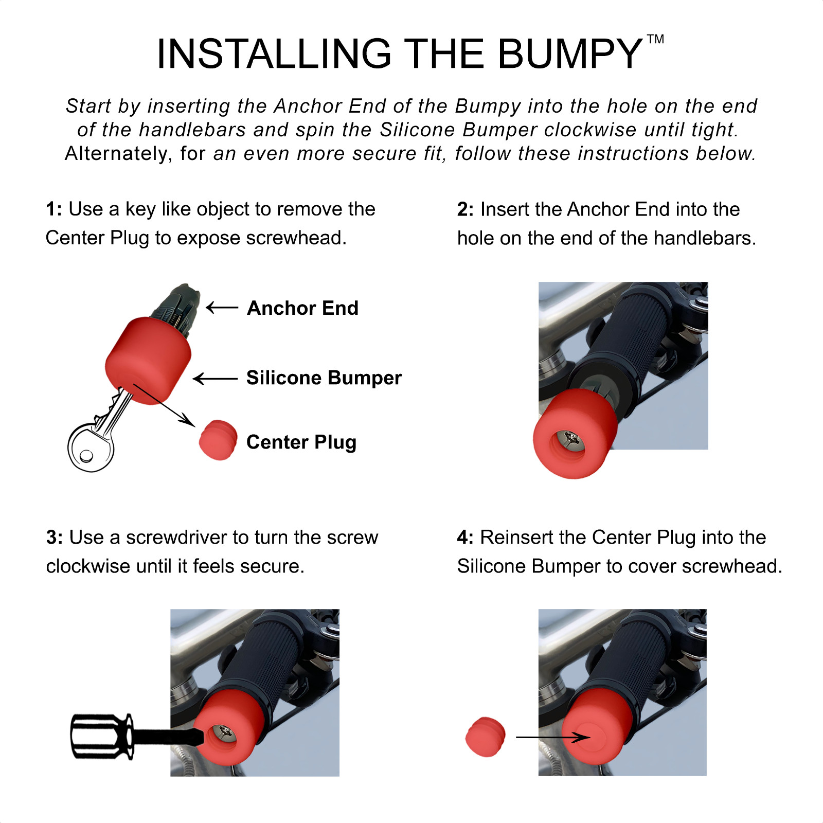 BUMPY END PLUG Bike Handlebar Soft Safe Secure Best Fit Grip Cap Red Pair
