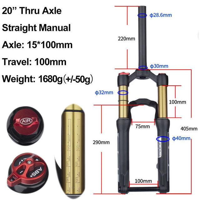 20inch MTB Bicycle Thru-Axle Quick Release Suspension Air Front Frok 90mm Travel