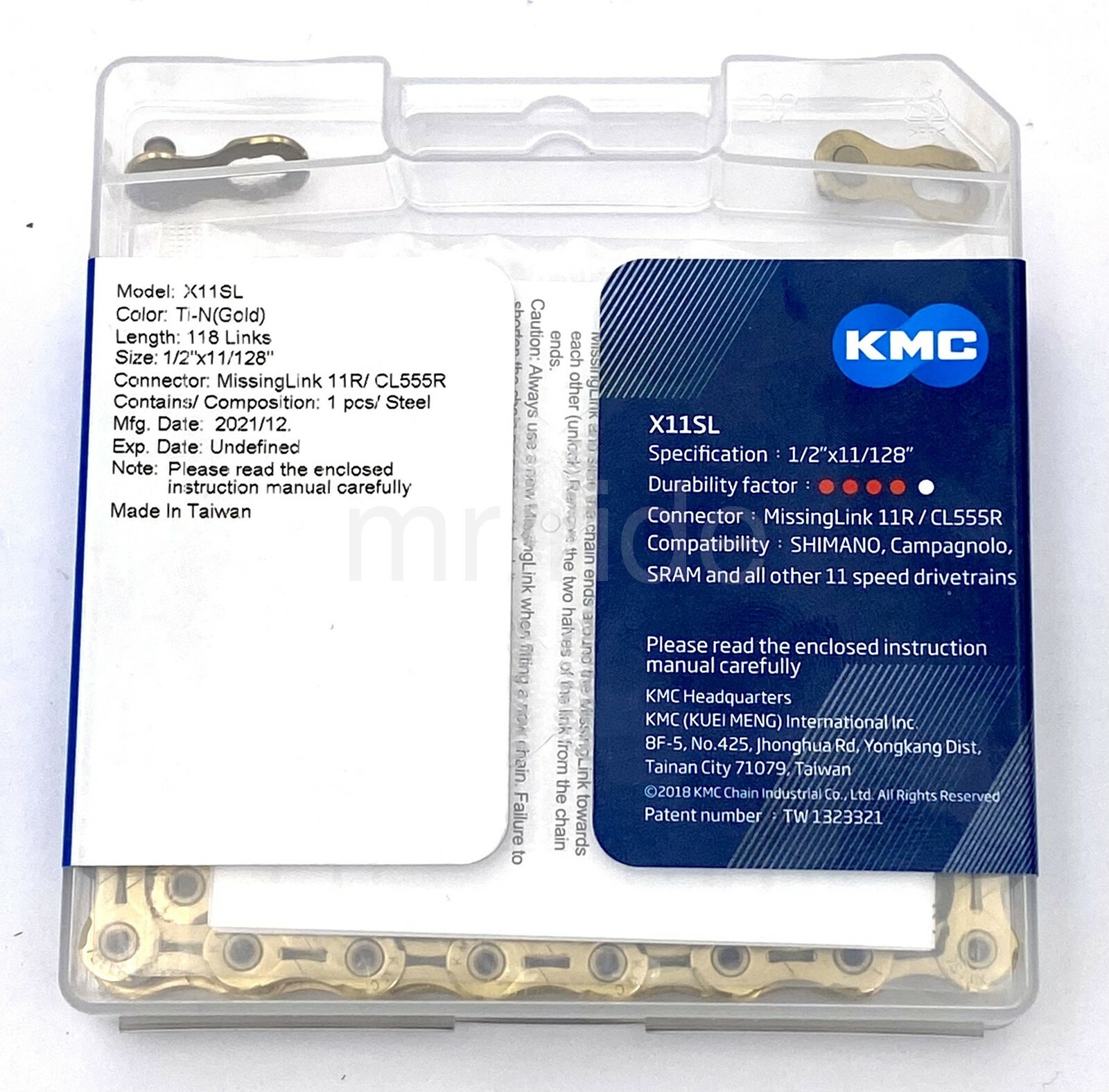 KMC X11SL Ti-N Gold Super Light Bike Chain 11-Speed Shimano/Sram 118 Links
