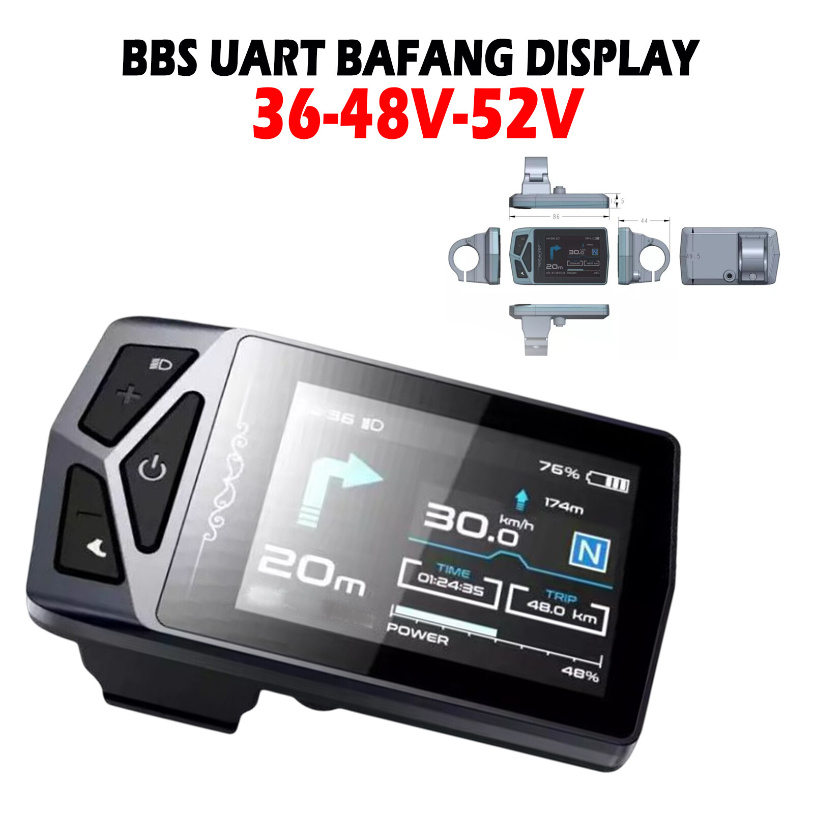 E-bike 36V 48V 52V Ebike IPS LCD Display NAVI Panel Control For BBS UART Bafang