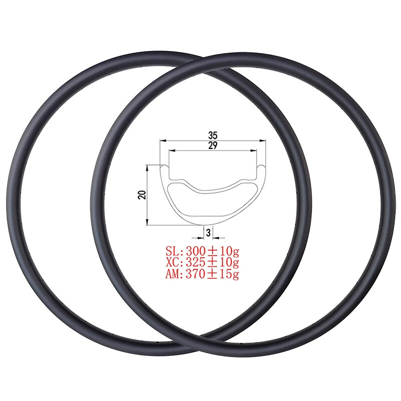 29er Carbon Rim 35mm Wide 20mm Deep 24H 28H 32H Tubeless UD 3K 12K Matte Glossy
