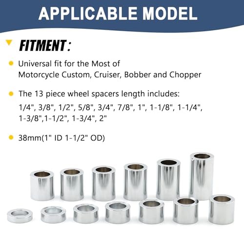 13 Pcs Wheel Axle Spacer Kit 1″ ID 1-1/2″ (1.5) OD I.D.1″-O.D.1-1/2″ Chrome