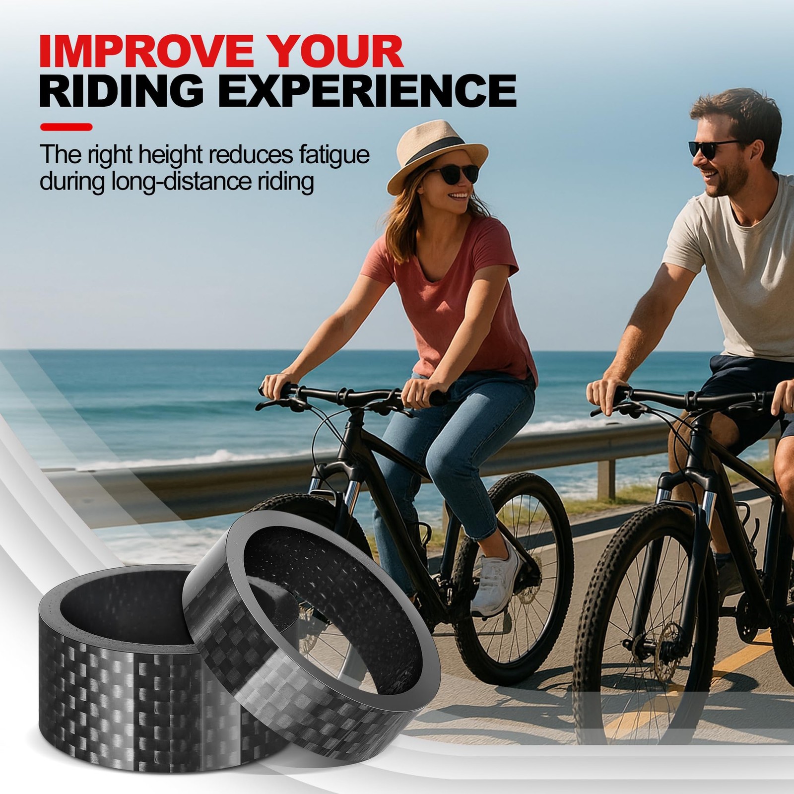 Carbon Fiber Bike Headset Spacers, 1 1/8 Inch, 12 Pack, 6 Sizes, Lightweight