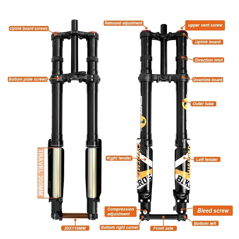 DH MTB Dirt Electric Bike Hydraulic Suspension Fork 26/27.5/29er Travel 200mm