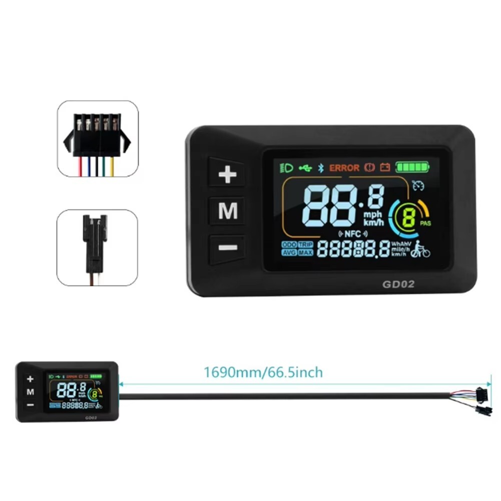 24/36/48/60V E-Bike Colorful Display 2/5 Pin SM&WP Plug LCD Meter Panel Display
