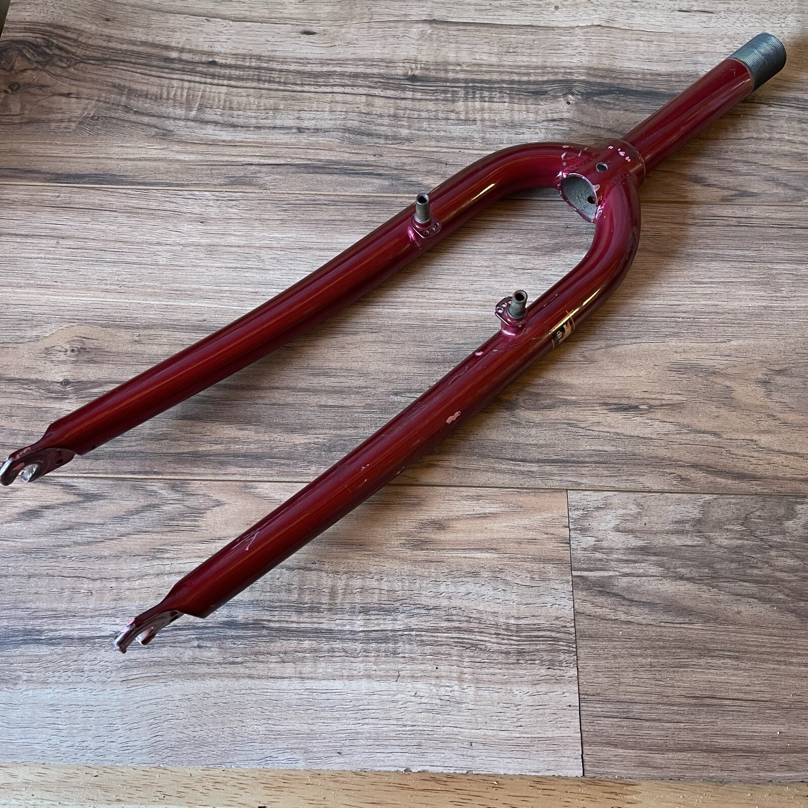 Vintage Chromoly MTB Fork 26 1 1/8 Threaded 136mm 390mm AtoC Dark Red