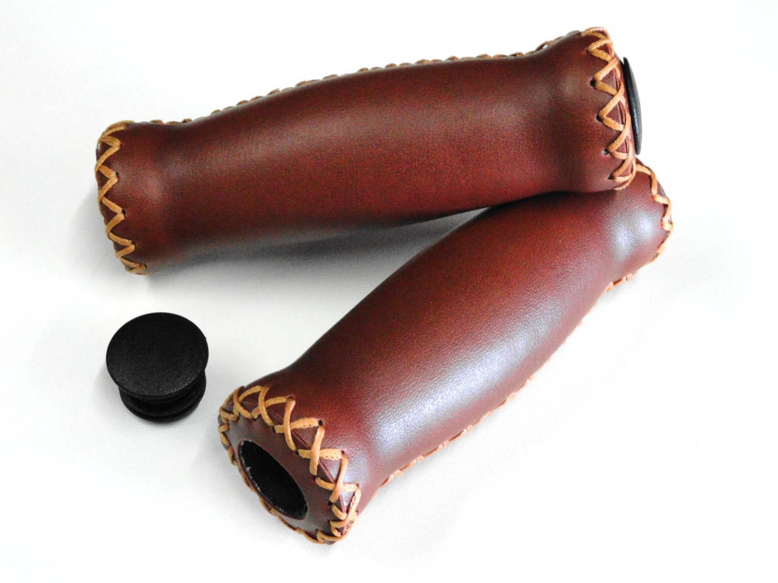 BROWN Bike Bicycle Handlebar Leather Like Grip Grips 127mm x 18mm Beach Cruiser