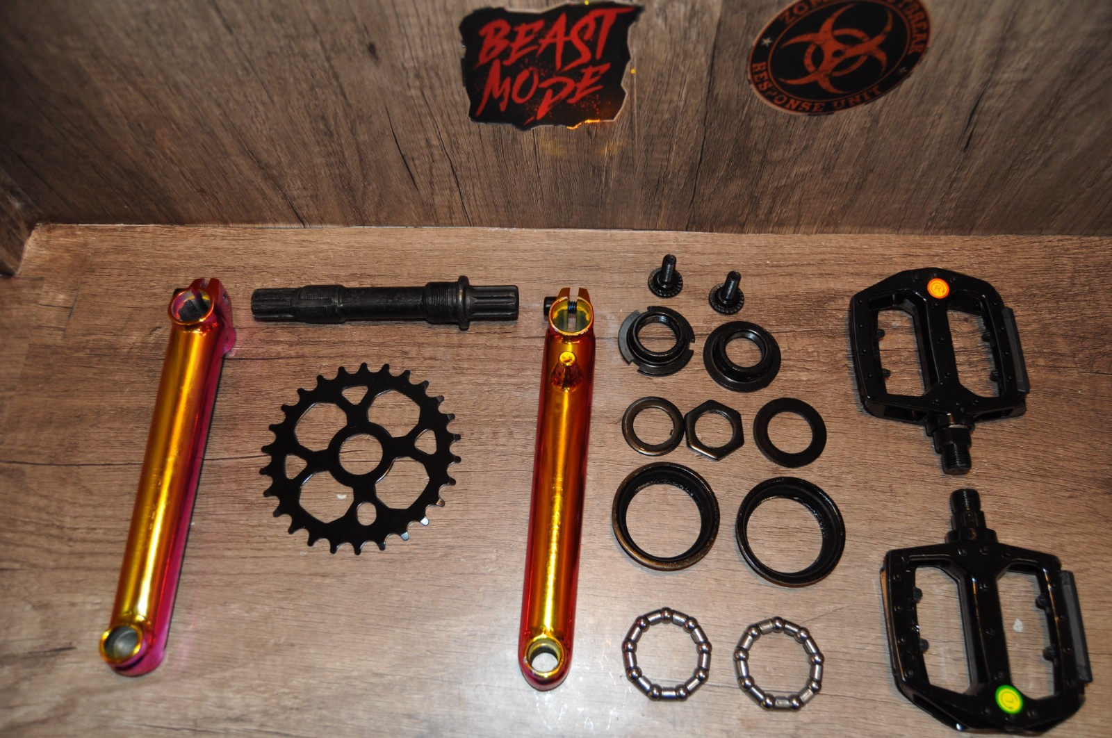 3-Piece BMX Crankset 175mm American BB Set Pedal Oil Slick Fuel Jet Color