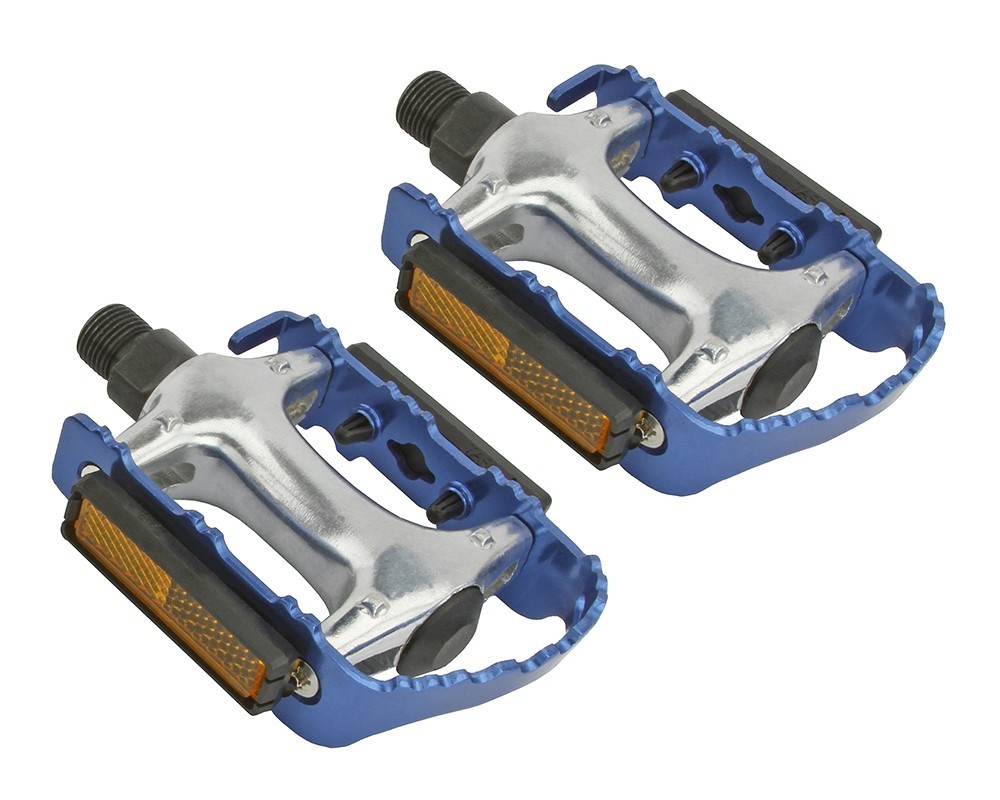 Alloy Blue Bicycle Pedals – 9/16″ Thread Cage Pedals w/Reflectors Loose Bearing.