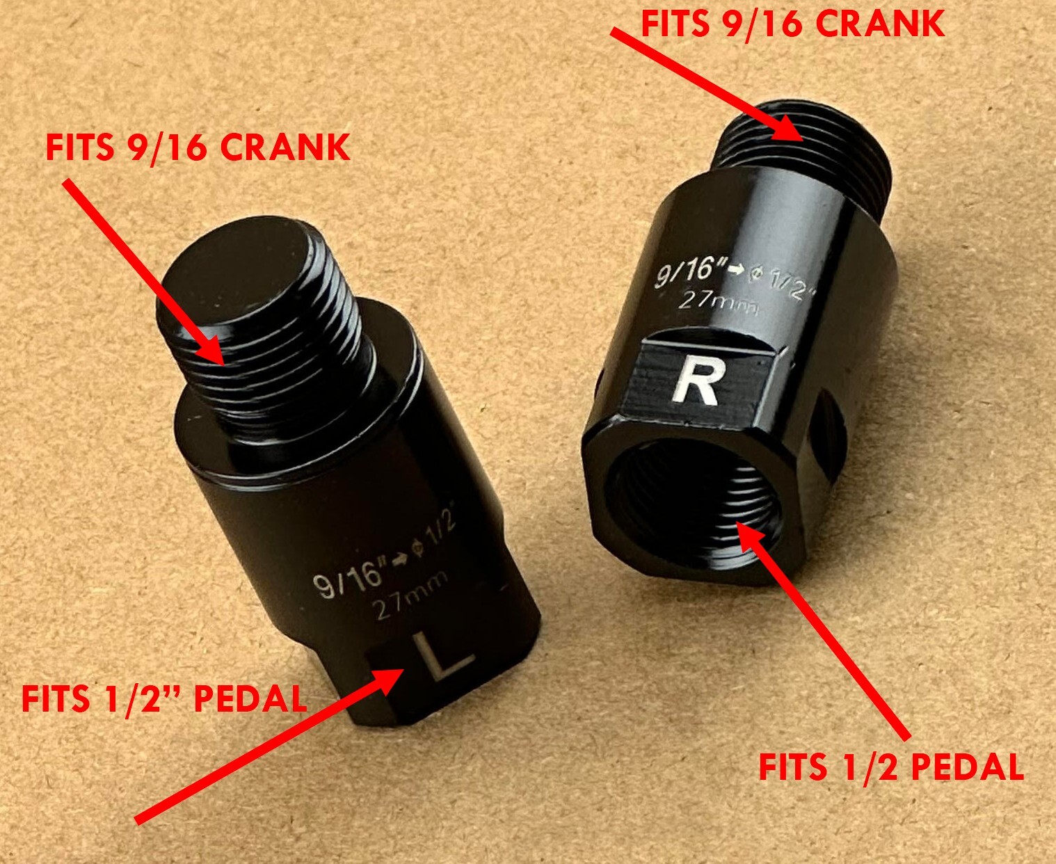 Bicycle Pedal Adapter Extender 27mm Black Fits 9/16″ Cranks & 1/2″ Bike Pedals.