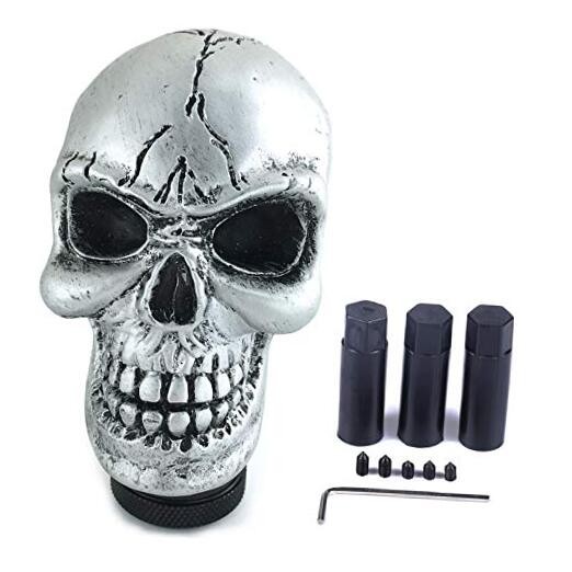 Car Gear Lever Grip Knobs Skull Head Racing Shift Stick Manual Shifter Silver