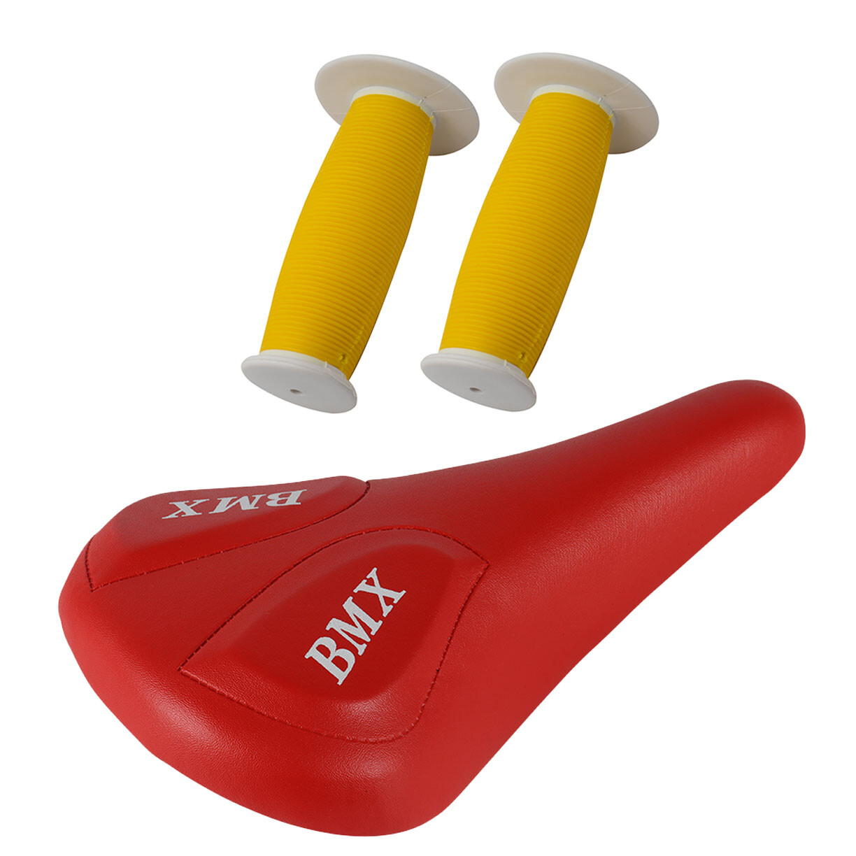 PRO+ Red BMX Vinyl Saddle & Yellow/White Mushroom Grips BMX BIKE