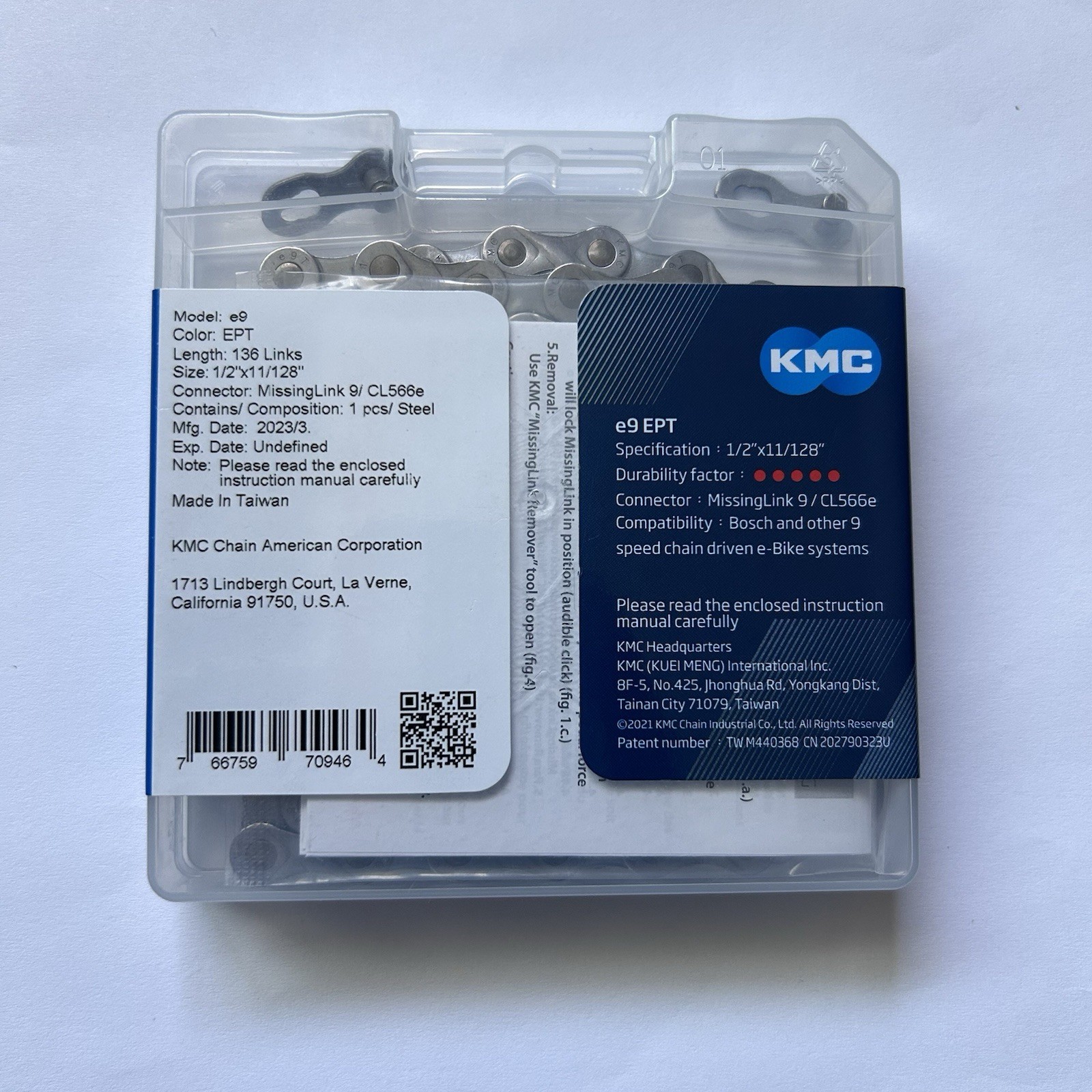 KMC e9 EPT eBike Chain 9 Speed 136 Links Gray Anti-Rust Bosch e-Bike Systems