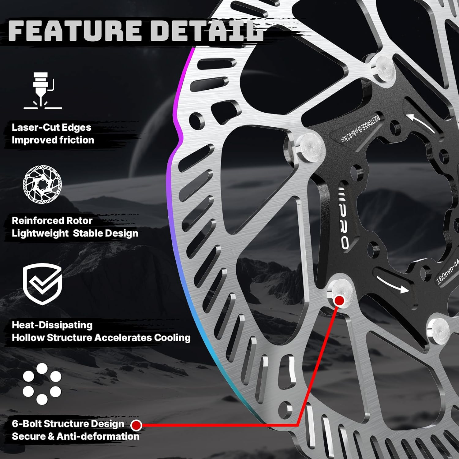 IIIPRO A2 140Mm 160Mm 180Mm 203Mm Floating Bike Disc Brake Rotor with 6 Bolts,Mt