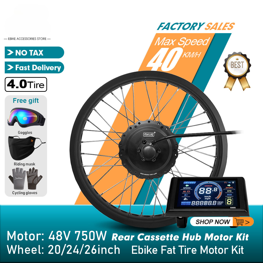 750W 20/24/26er Snow Ebike Fat Tire Rear Cassette Hub Motor Wheel Conversion Kit
