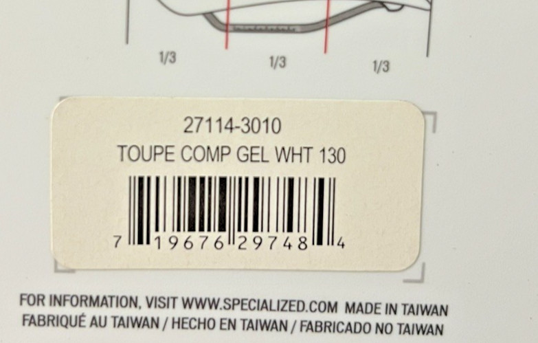 New White Specialized Toupe Comp Gel 130mm 257 G road saddle. Hollow Cromo