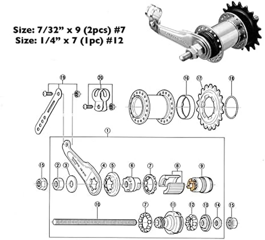 Rear Coaster Brake Hub Bearings 7/32″ X 9 (2X) and 1/4″ X 7 (1X) for Bicycle Whe