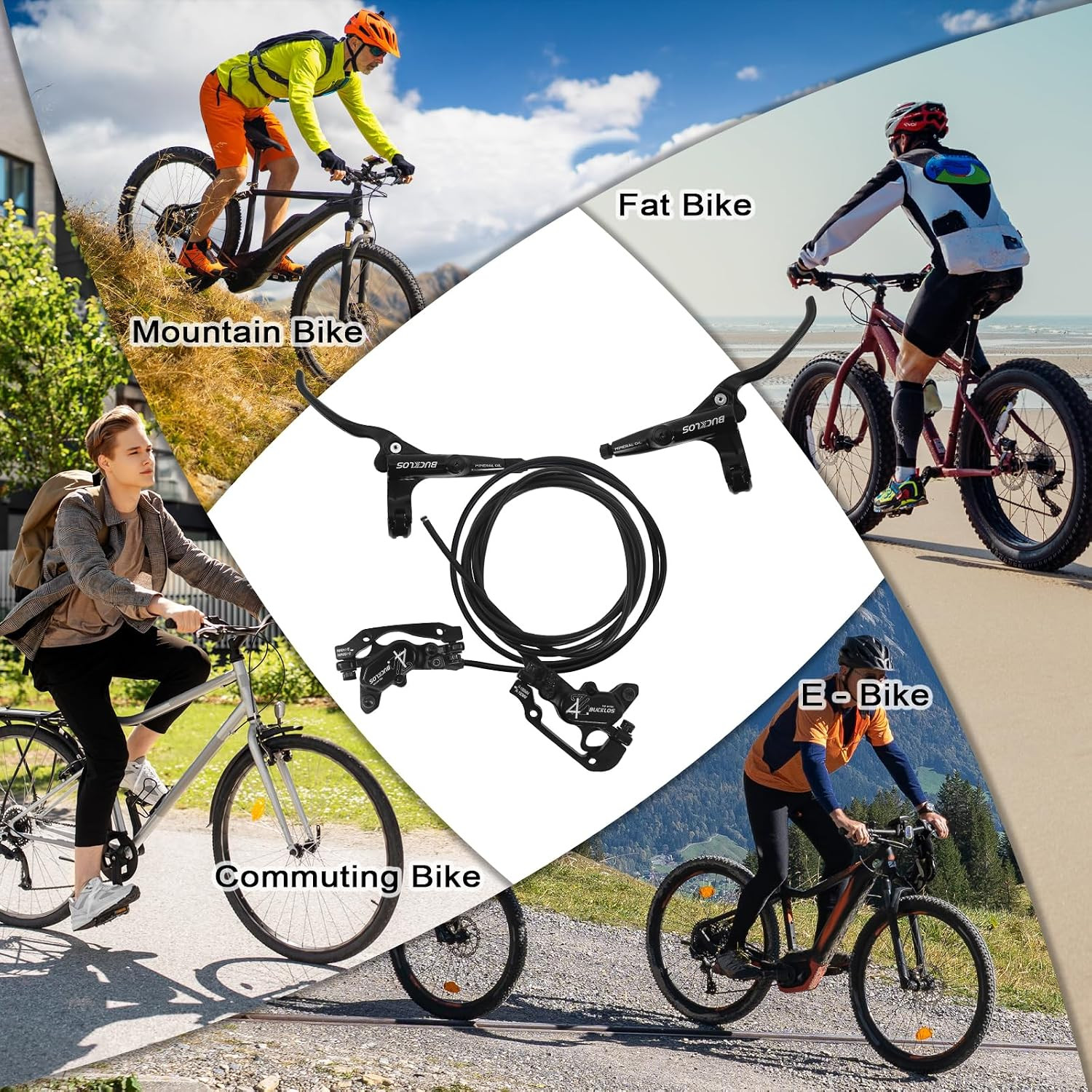 BUCKLOS MTB 4 Pistons Hydraulic Disc Brake Set, Mountain Bike Left Front 850 Mm