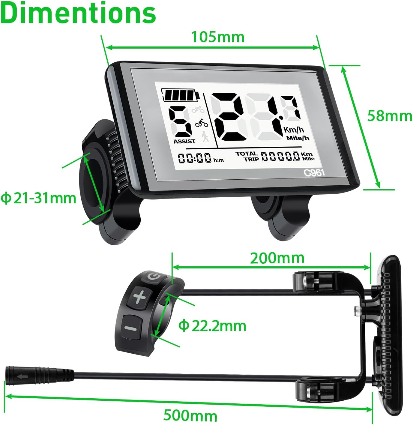 5 Pin Female Ebike LCD Display C961 for Bafang BBS01B BBS02B BBSHD Mid Drive Mot