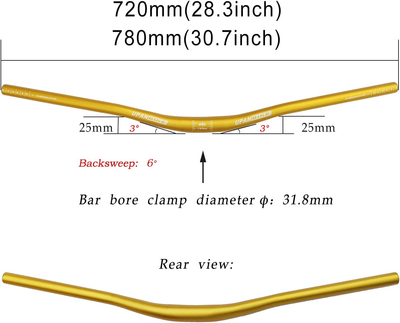 Bike Handlebar φ31.8mm 780mm MTB Mountain Bike Bicycle Extra Long Riser Handleba