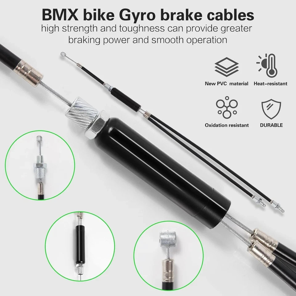 BMX Bike Gyro Brake Cables Front + Rear (Upper + Lower) with Spinner Rotor Full