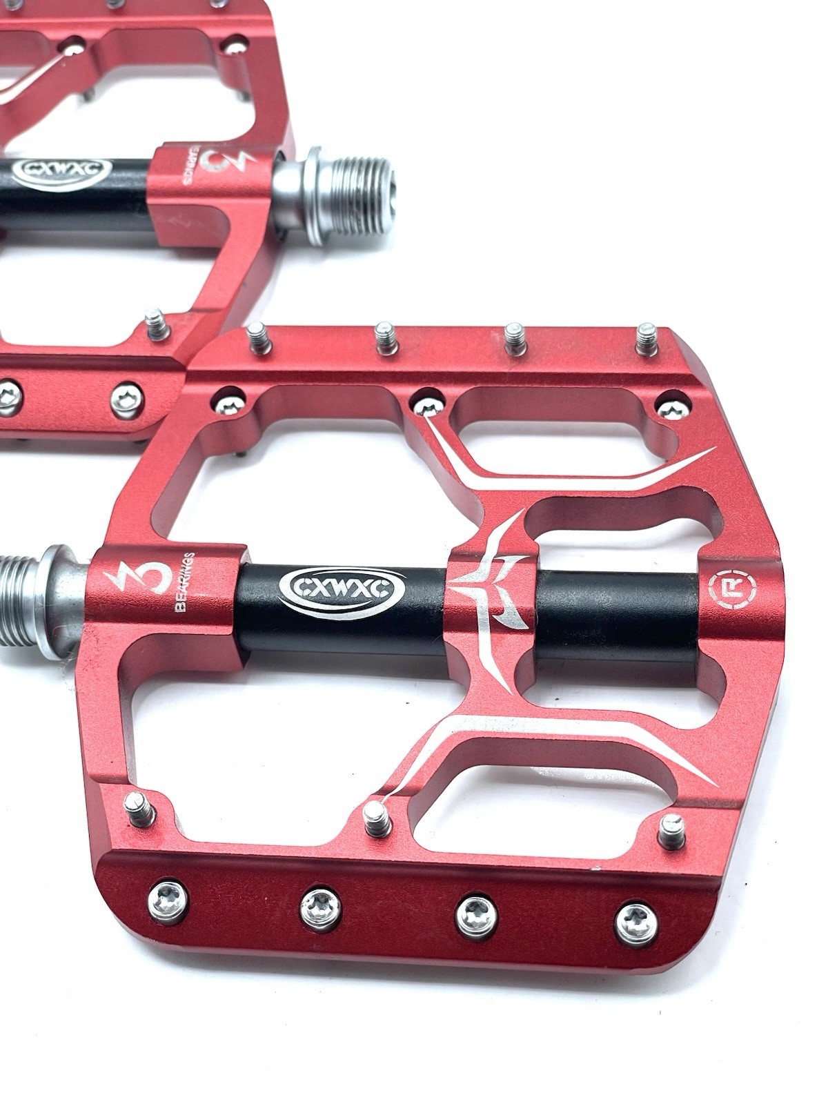 CXWXC CX-V15 Flat Platform Pedals Red / Black Aluminum Sealed Bearings