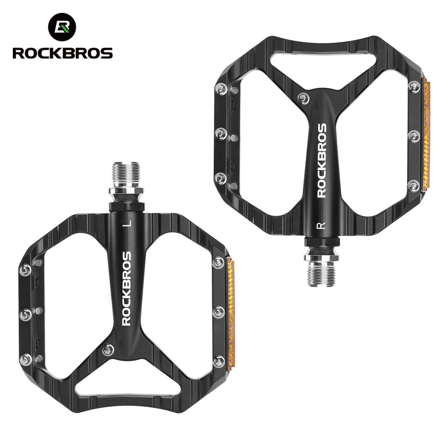 ROCKBROS Bike Pedals with Reflectors Non-Slip Aluminum Alloy Bicycle Pedals9/16″
