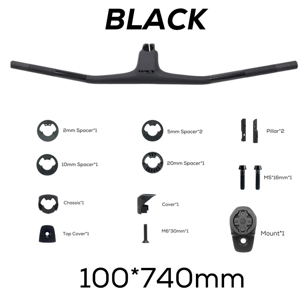 Carbon Fiber XC Mountain Bike Integrated Cockpit -20 Degree 740mm Flat T-Bar