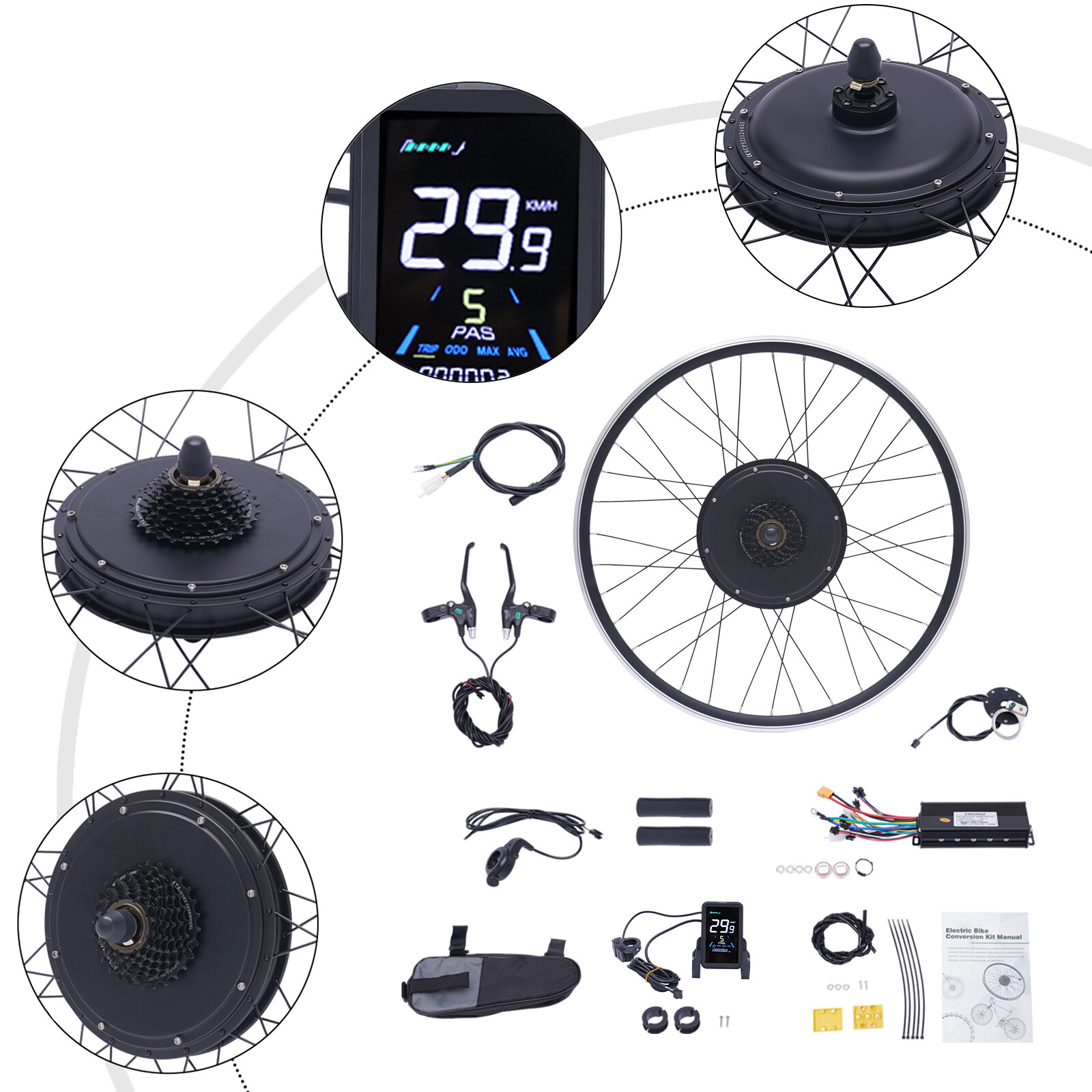 700C 28″/29» 1000W LCD Electric Bicycle Motor Conversion Kit Ebike Rear Wheel