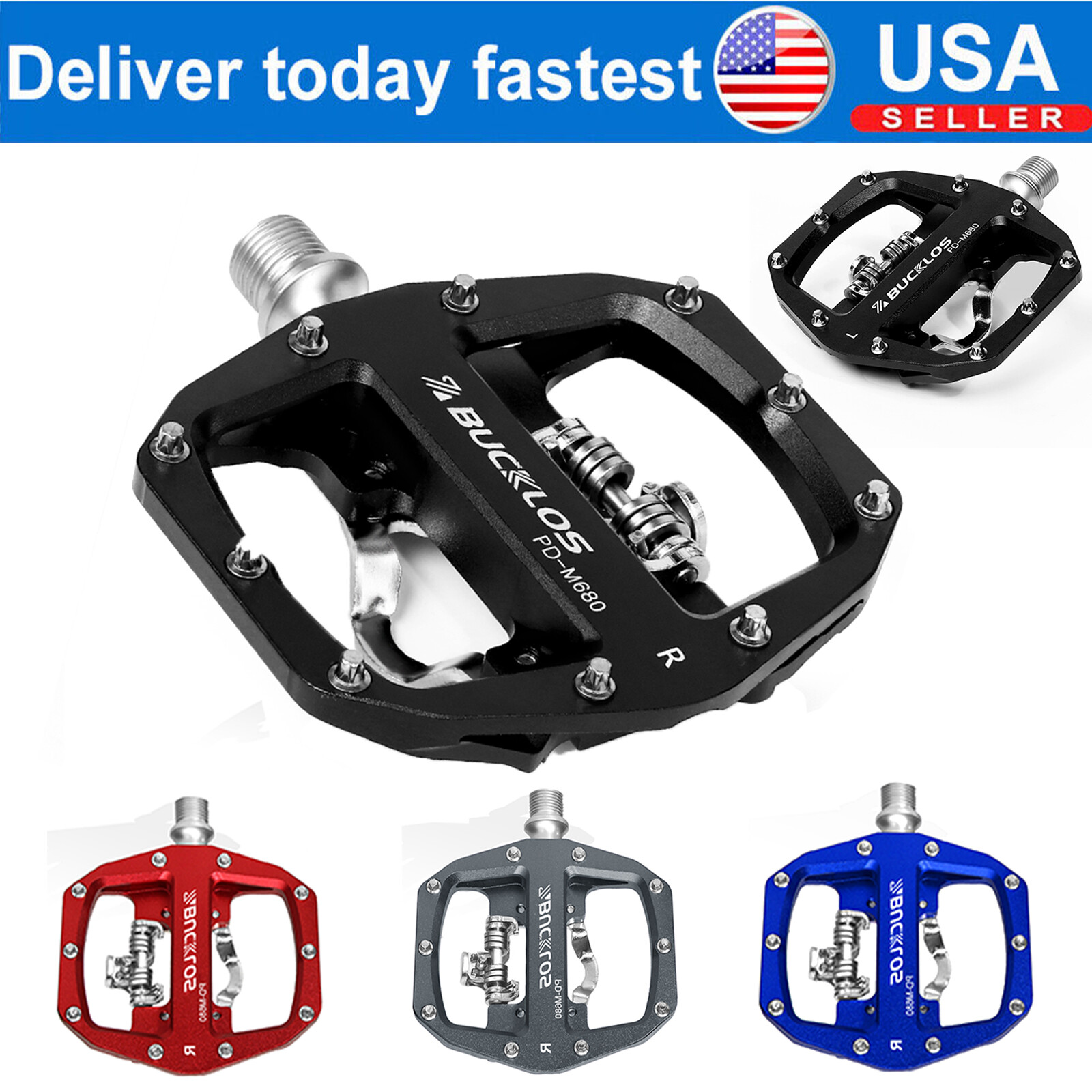 US Flat/SPD Self-locking Pedals Fit Shimano/SRAM MTB/Road Bike 9/16″ Lightweight