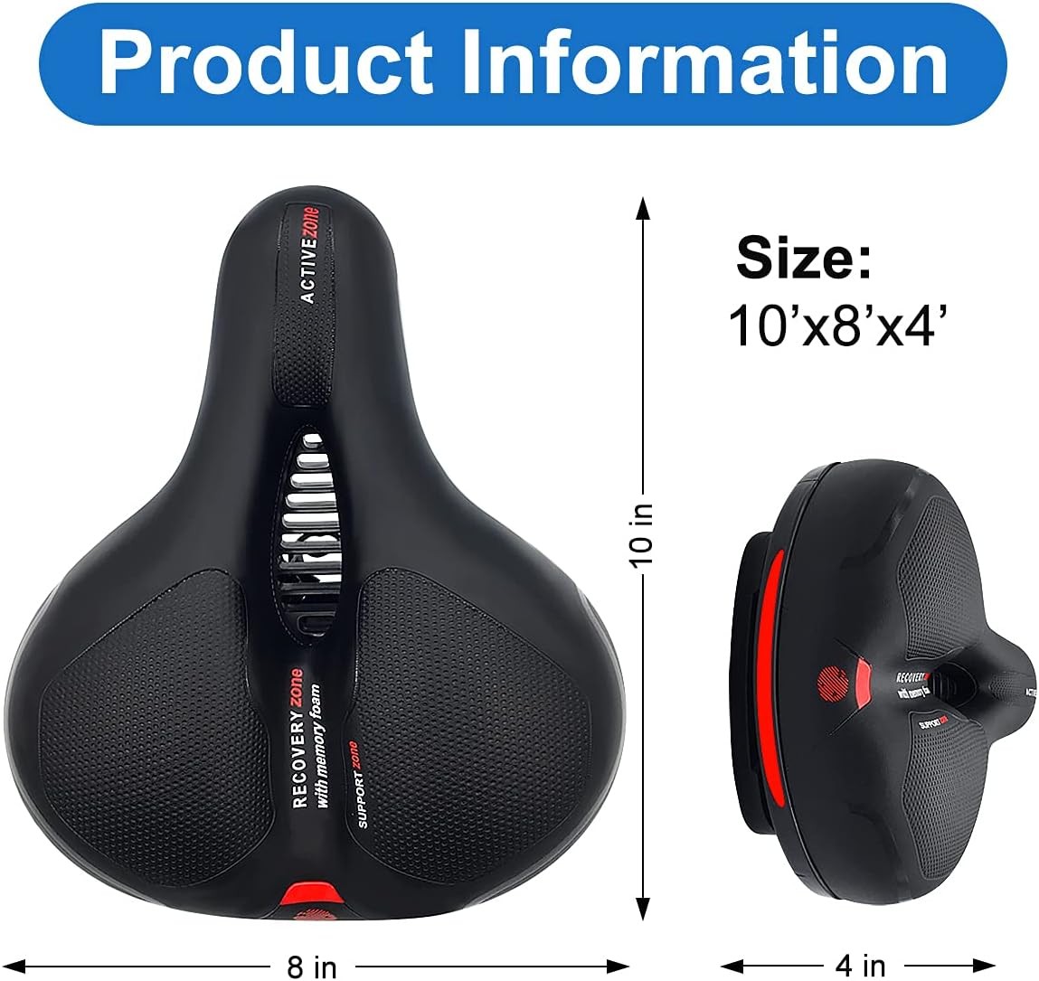 Comfort Bike Seat Wide Bicycle Saddle Memory Foam Padded Soft Cushion w/ Reflect