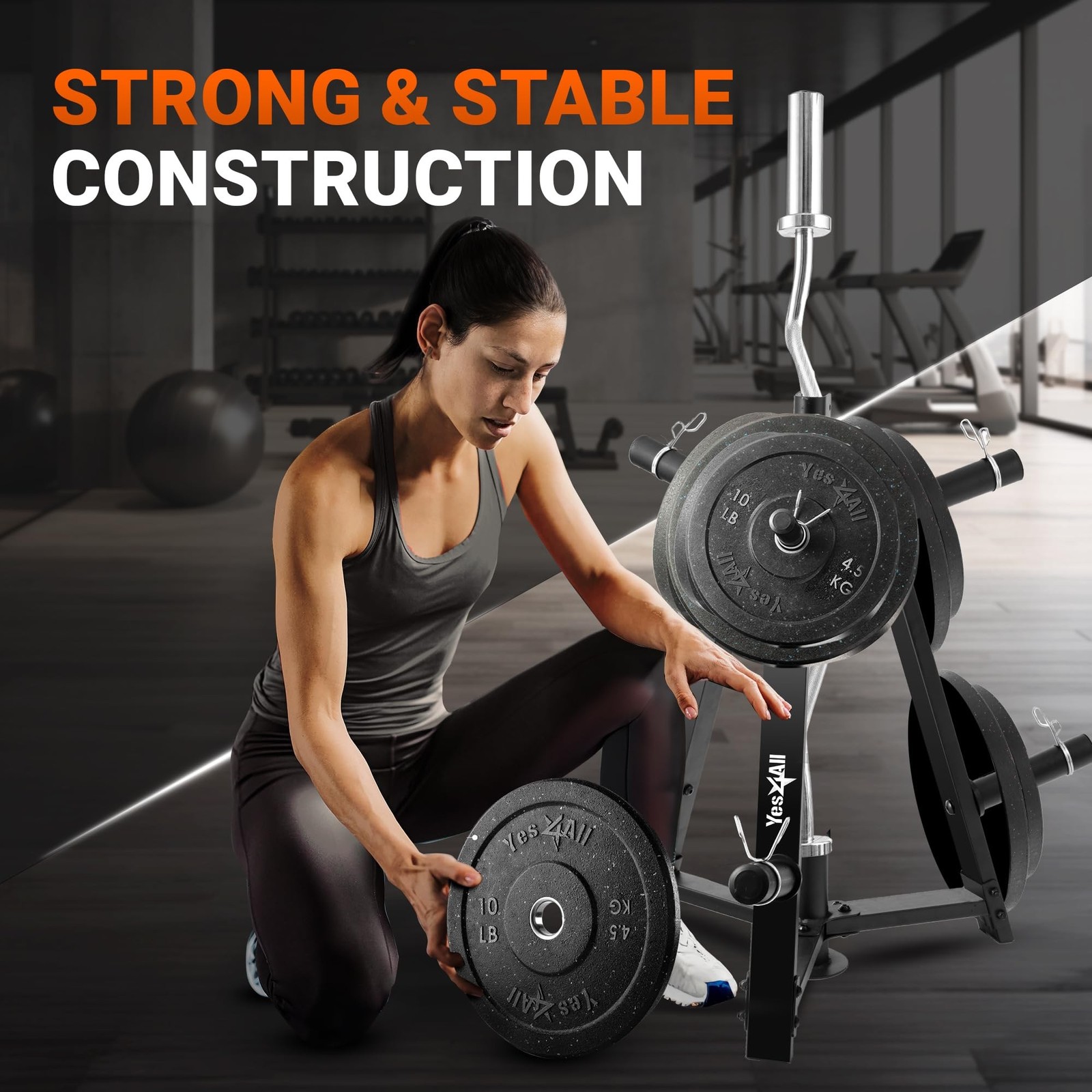 Yes4All 6 Pegs & 4 Barbell Storage Racks Load Up to 1190 LBS – Wall Mounted W…