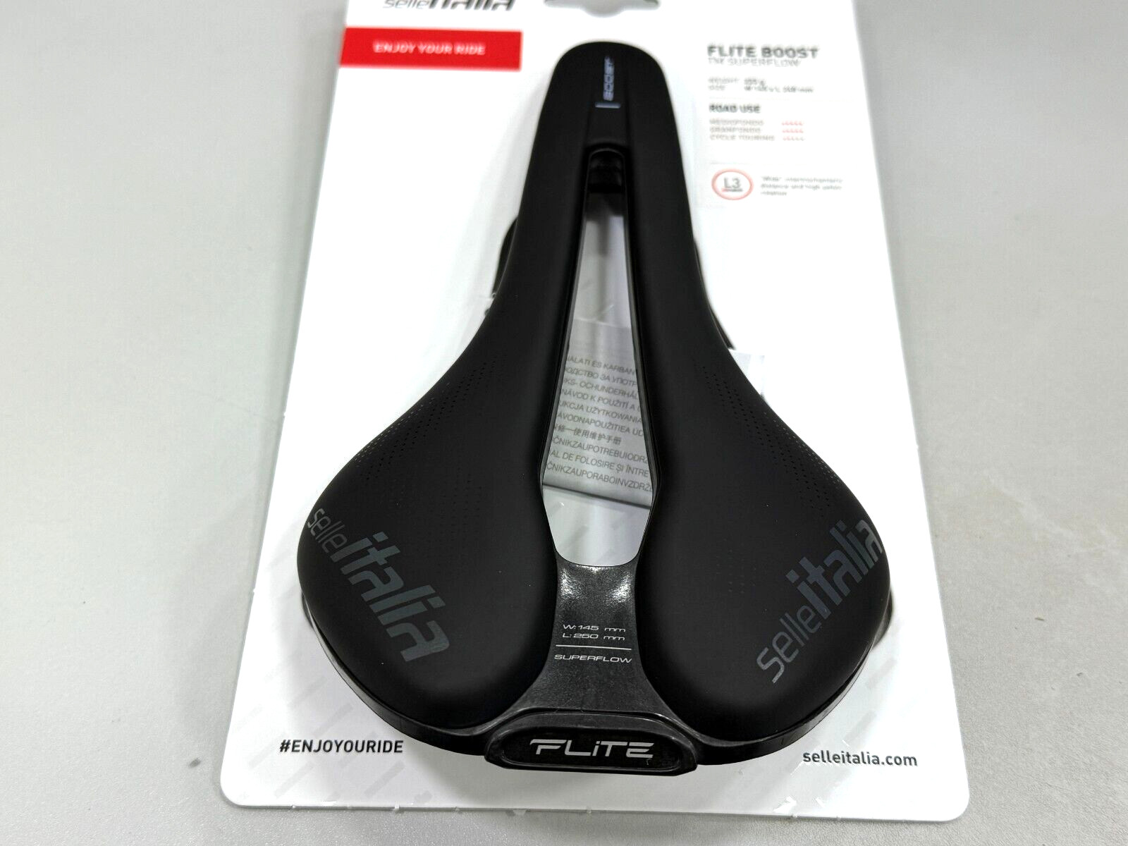 Selle Italia Flite Boost TM Superflow Manganese Rail Saddle L3 (145x250mm) Black