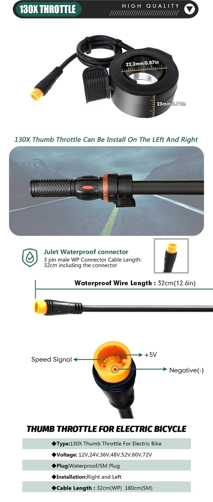 30A Controller Waterproof Conversion Kit with Display Ebrake Throttle PAS 1T4
