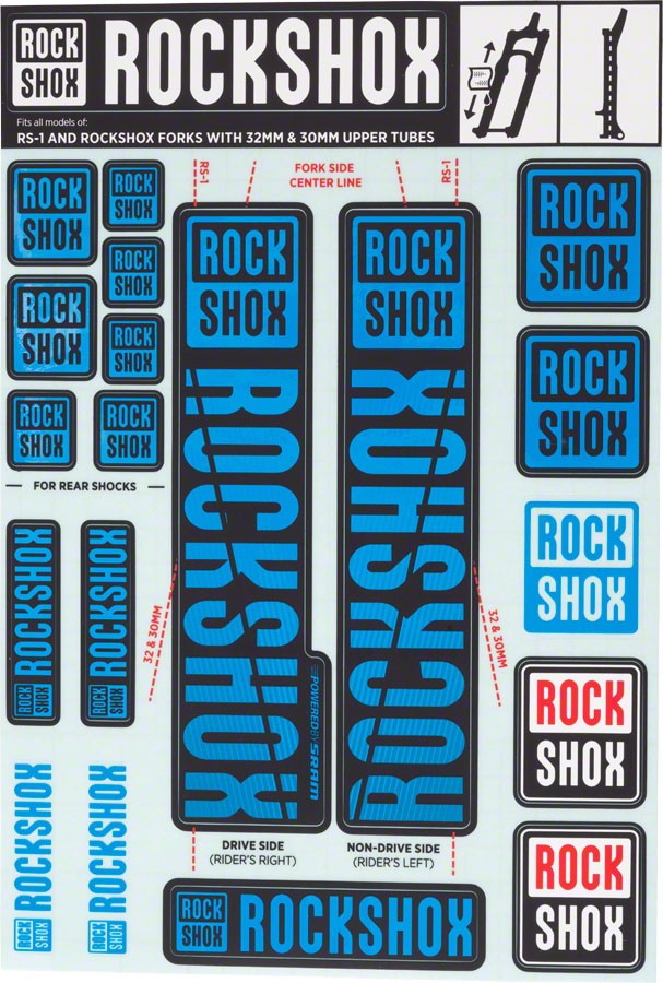 RockShox Fork Decal Kit – 30/32mm/RS1, Blue