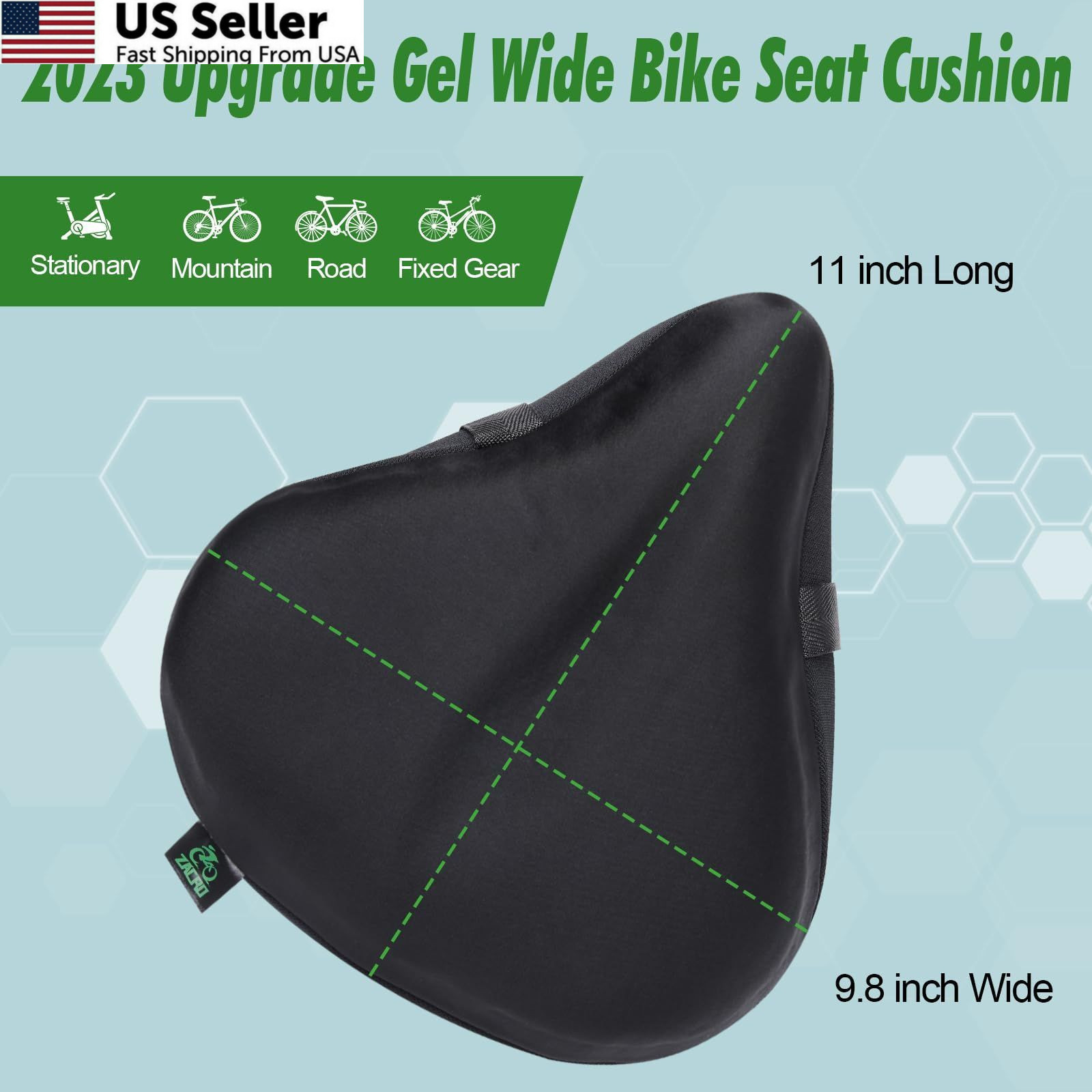 Zacro Wide Bike Seat Cushion – Honeycomb Gel Cover for Large, Black